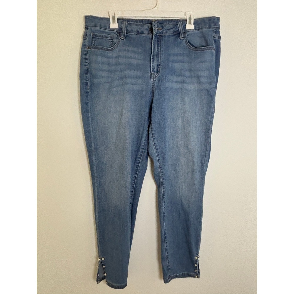 Venezia Lane Bryant Jeans Womens 18 Blue Denim Pearl Hem Crop Skinny Stretch
